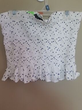 Forever 21 Smocked White Polka Dot Strapless Top - Navy Dots Size Large